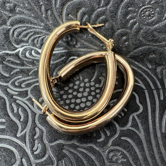 Milor Jewelry - Stamped Bronze Milor Italy Oval Hoop Metal Hinge Post Back Pierced Earrings